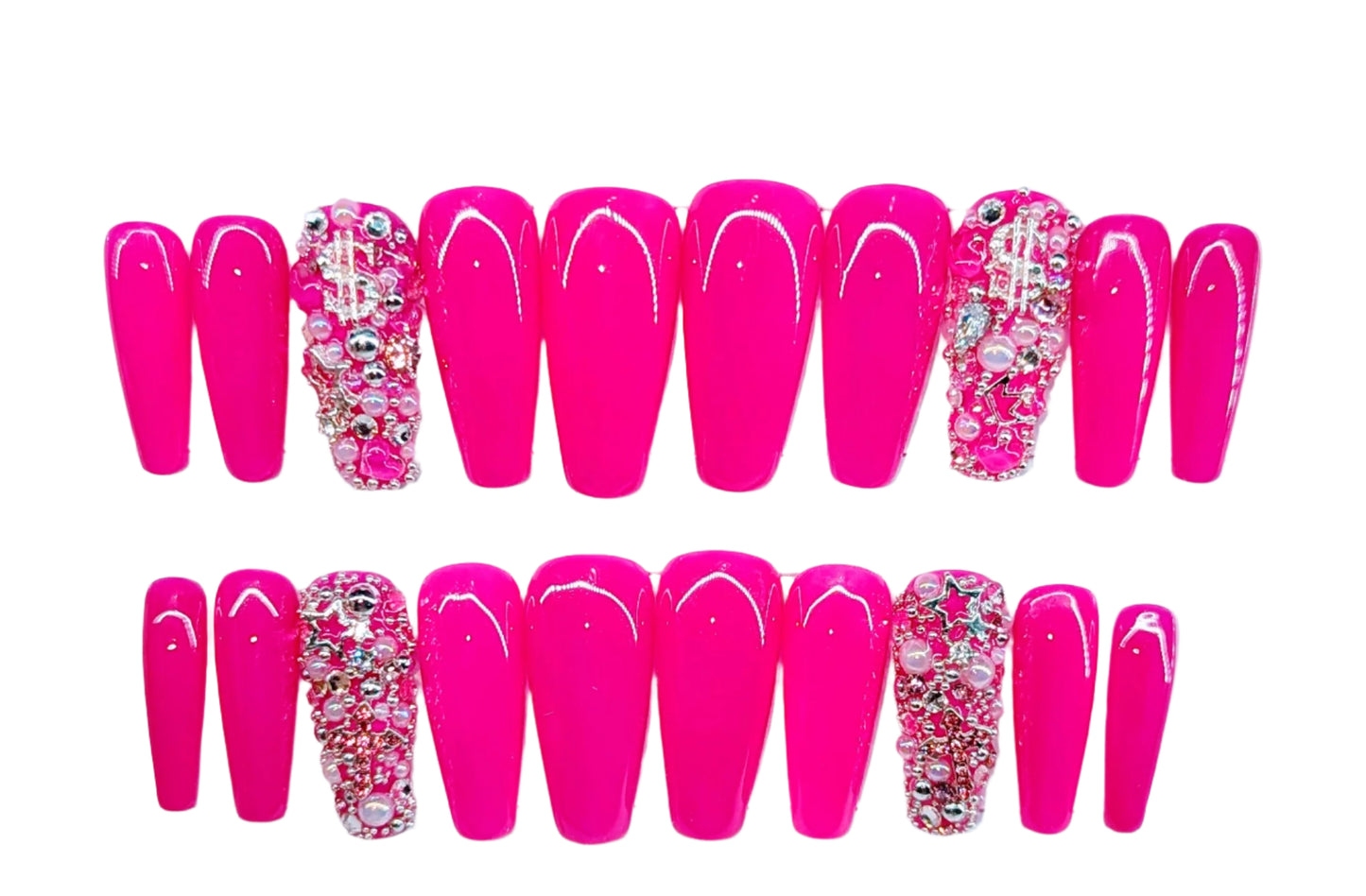 Pink Junk Long Coffin Nails