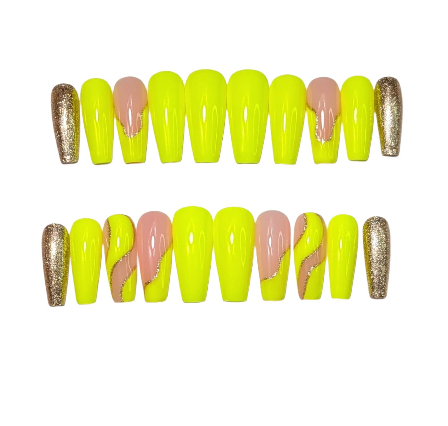 Highlighter Yellow Long Coffin Nails