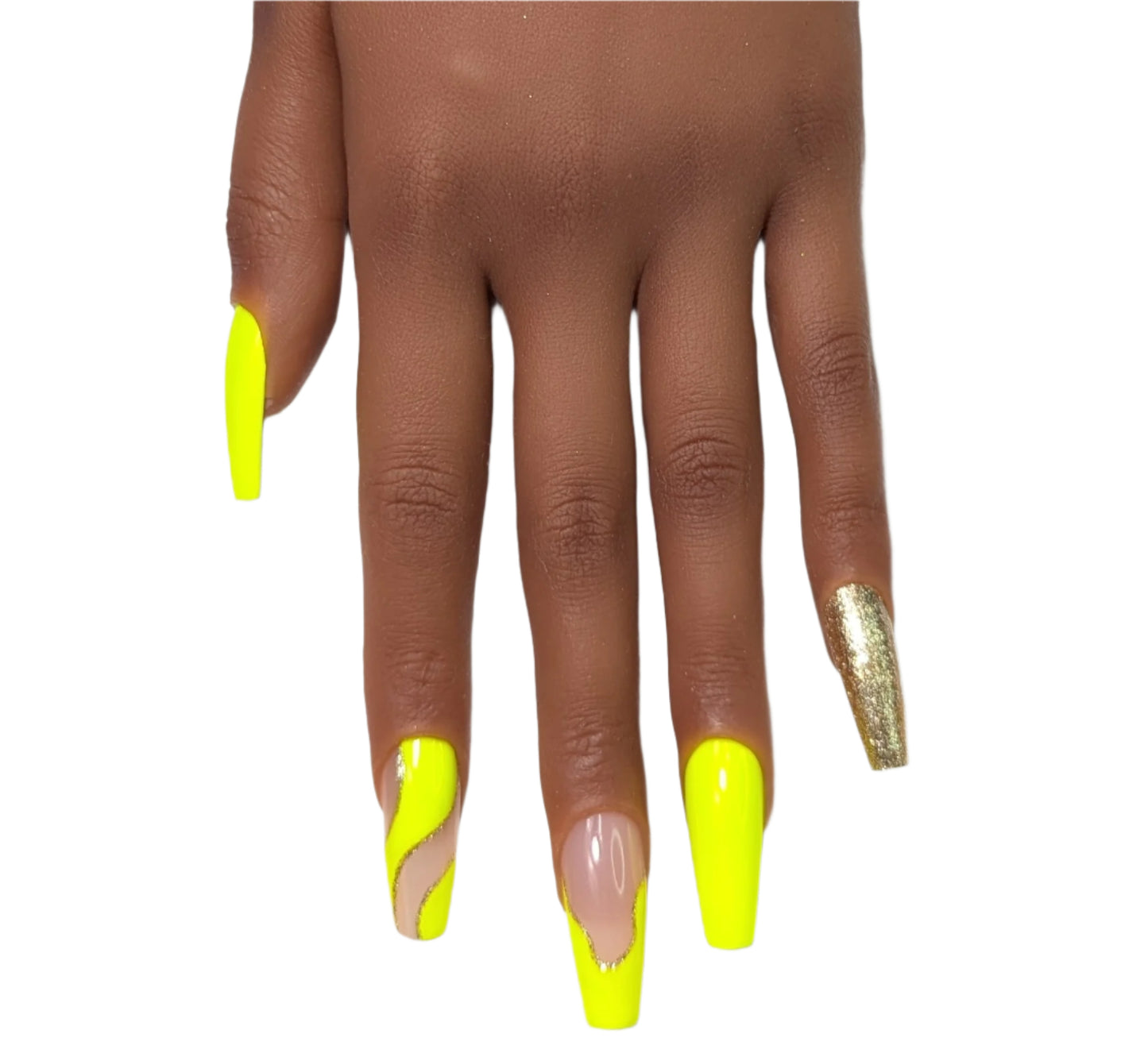 Highlighter Yellow Long Coffin Nails
