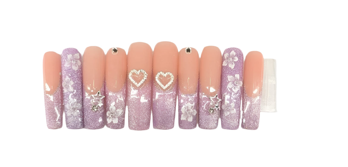 Purple Flower XL Square Nails