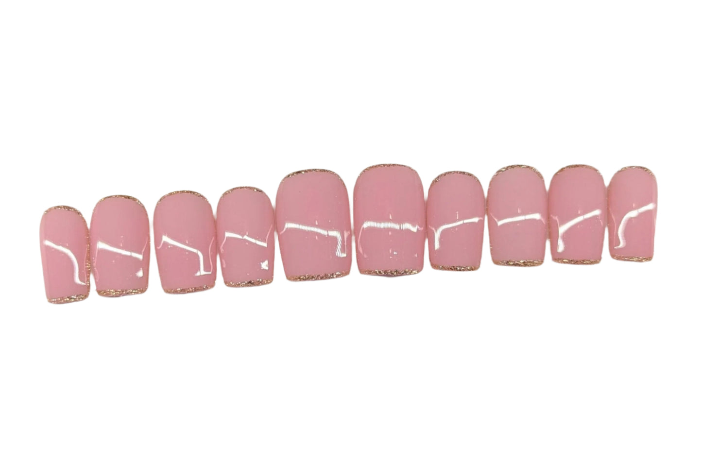 Elegant Bubblegum gold trim Short Square Nails
