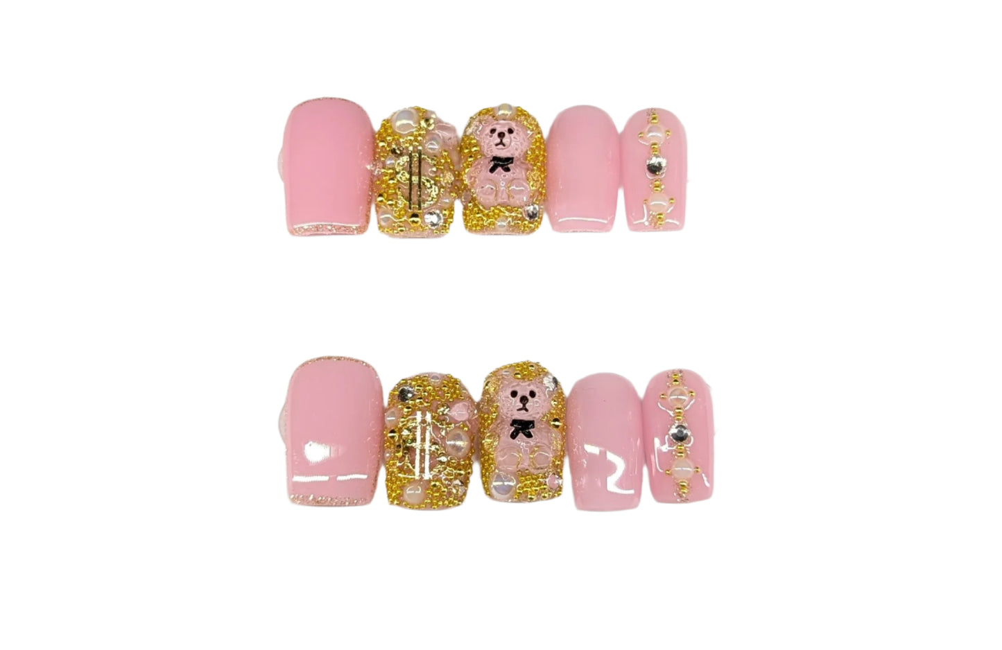Gold Bear Short Square Nails