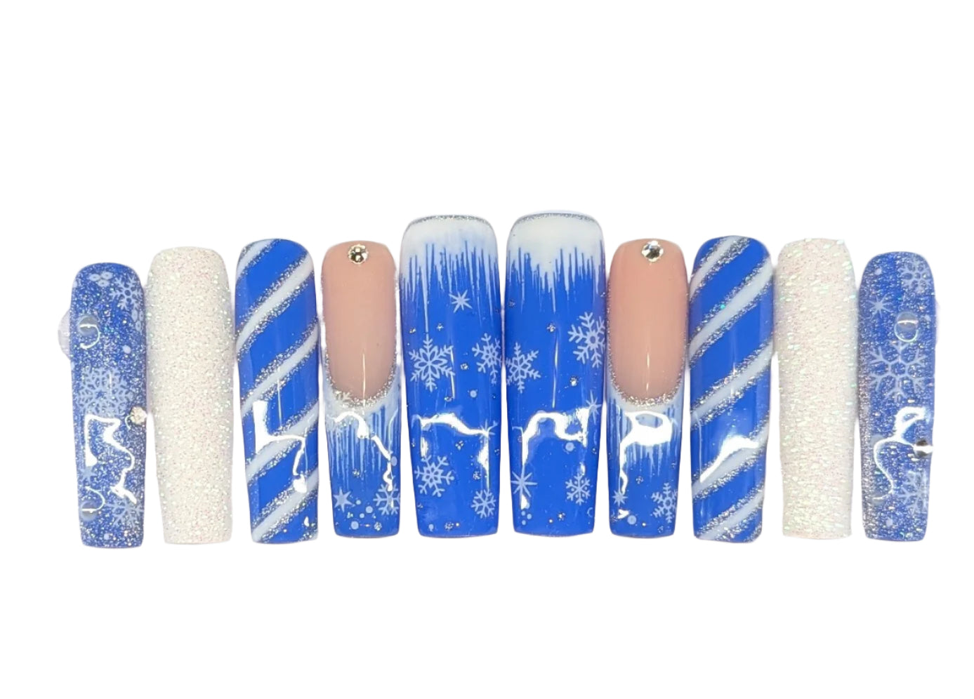 Blue Snowflake XL Square Press on Nails