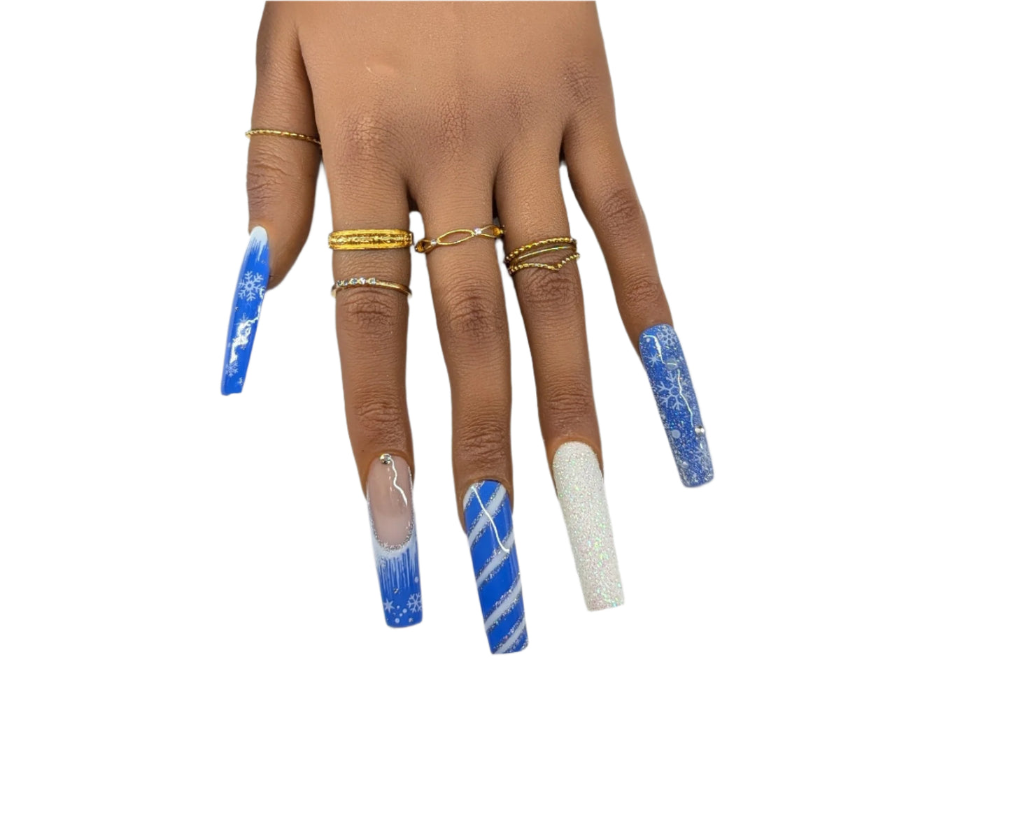 Blue Snowflake XL Square Press on Nails