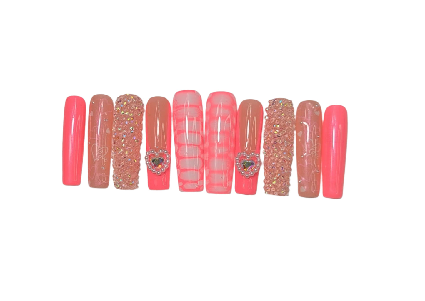 Pink Hearts XL Square Nails
