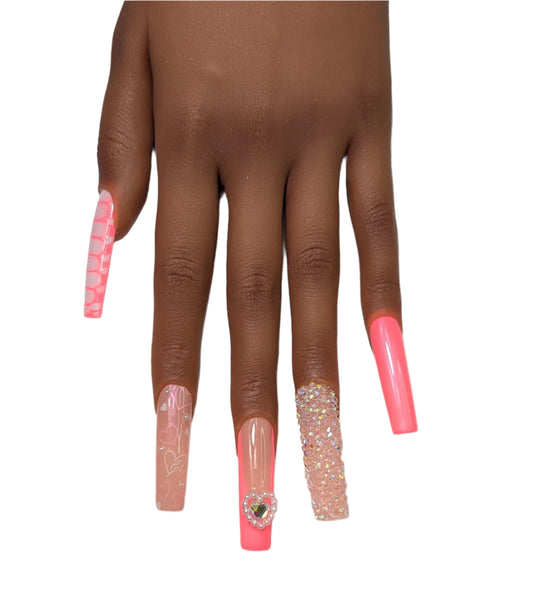 Pink Hearts XL Square Nails