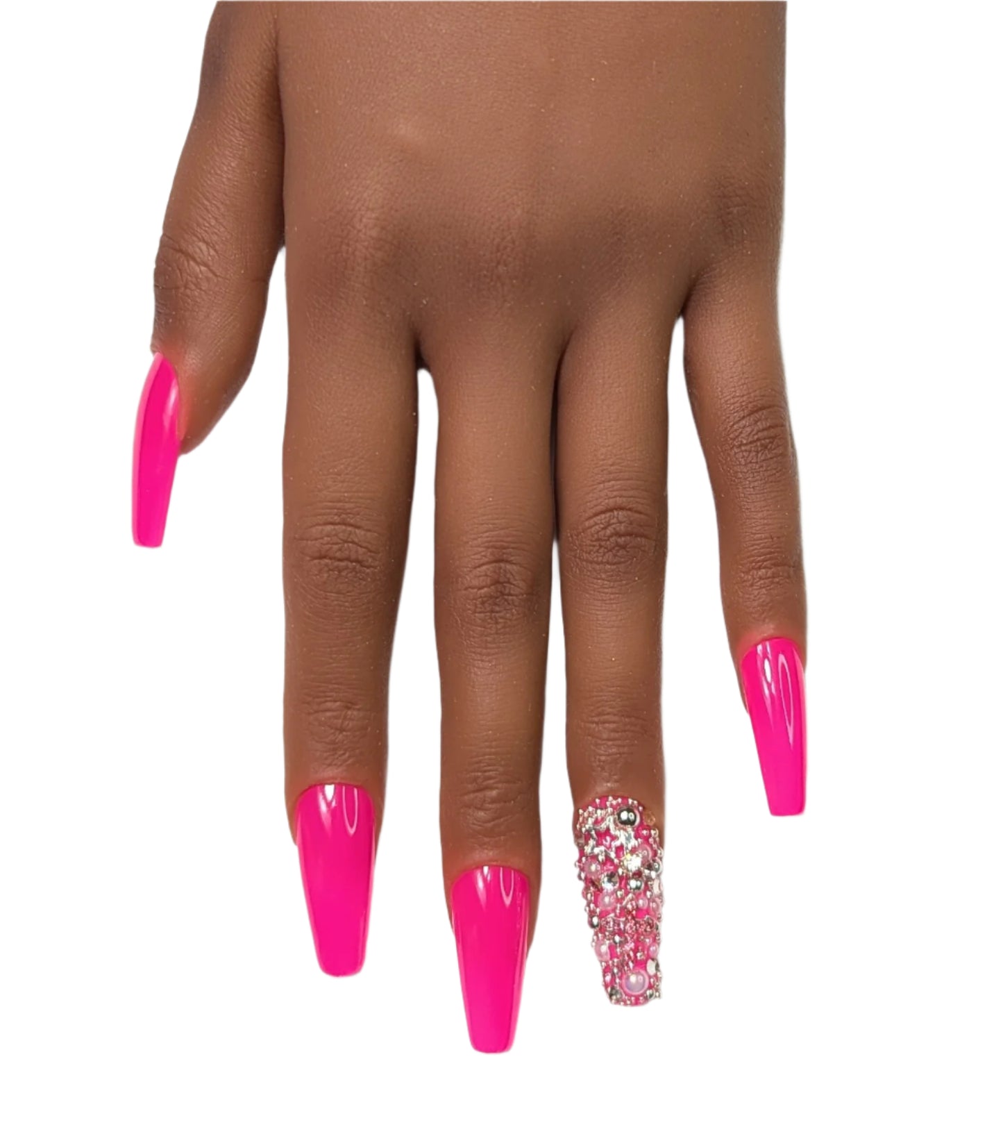 Pink Junk Long Coffin Nails