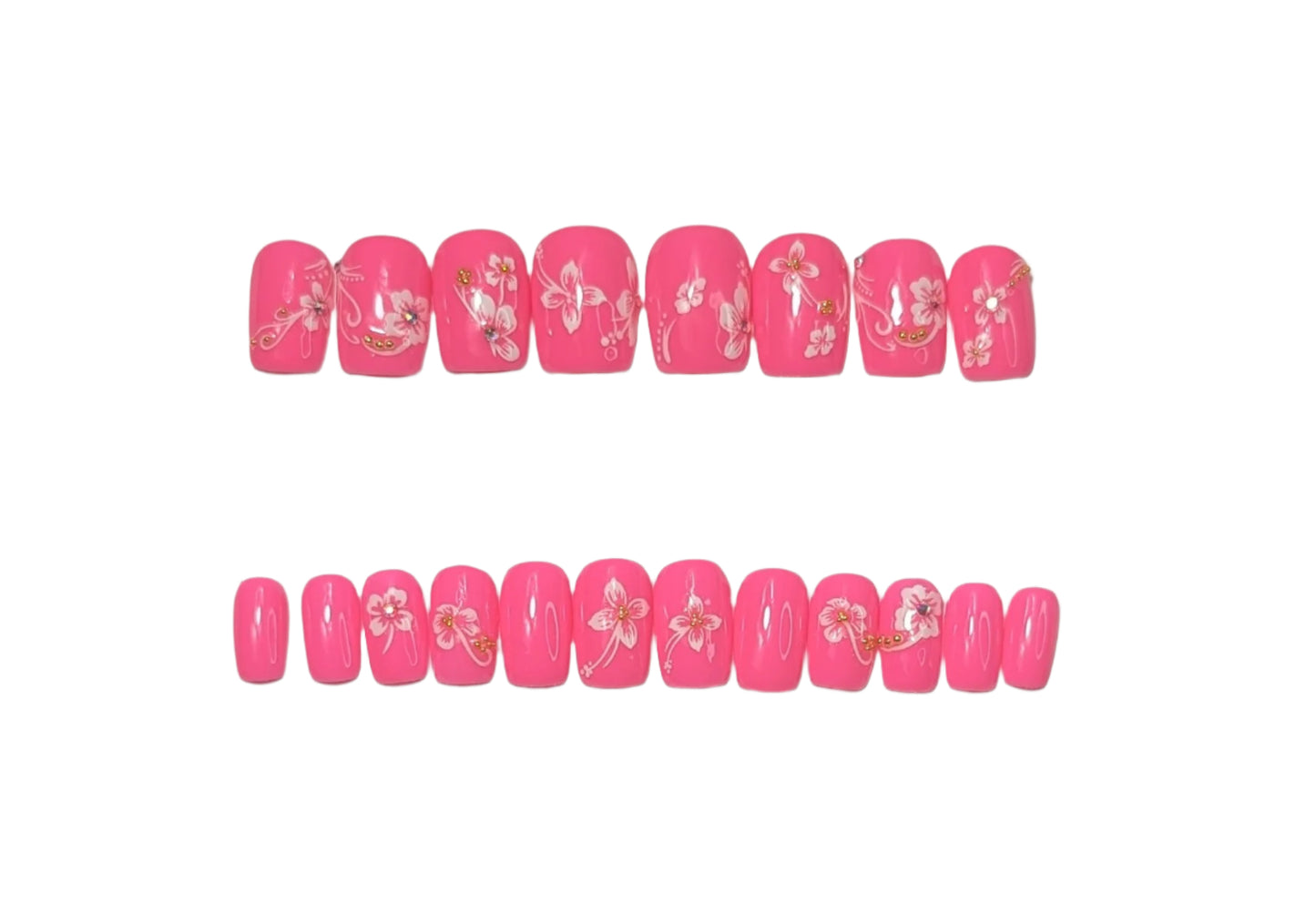 Pink Hibiscus  Short Square Nails