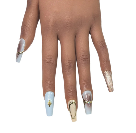 Blue Coffee Long Coffin Nails