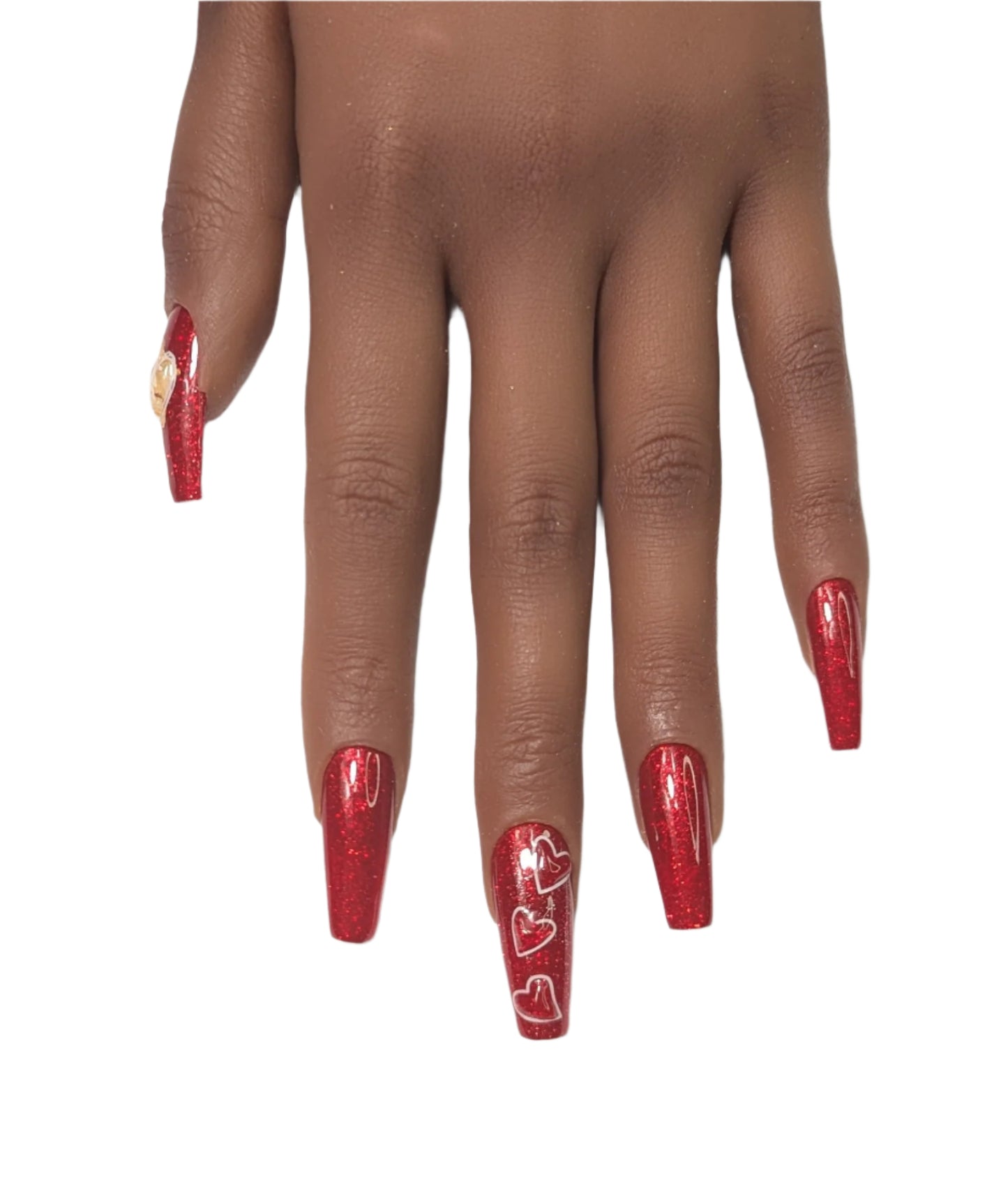 Cherry Hearts Valentine Long Coffin Nails