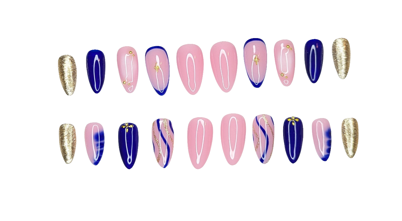 Dark Blue&Gold Press on Nails