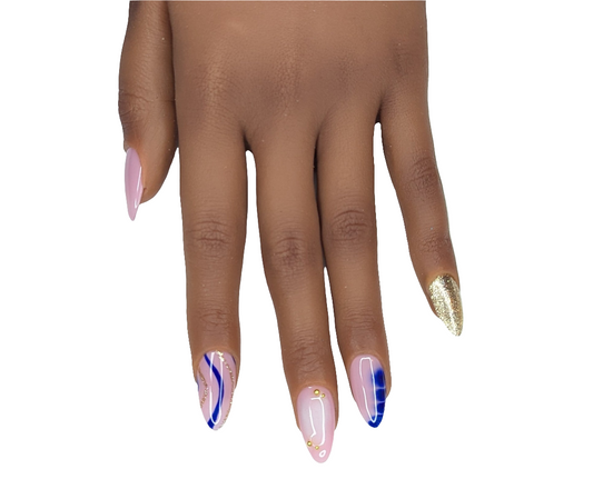 Dark Blue&Gold Press on Nails