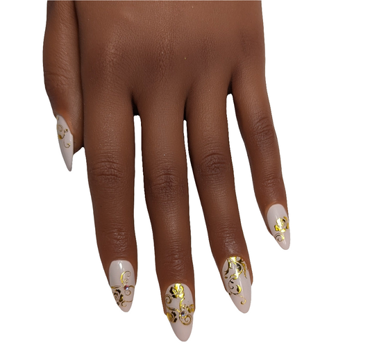 Natural Gold Embroidery Press on Nails