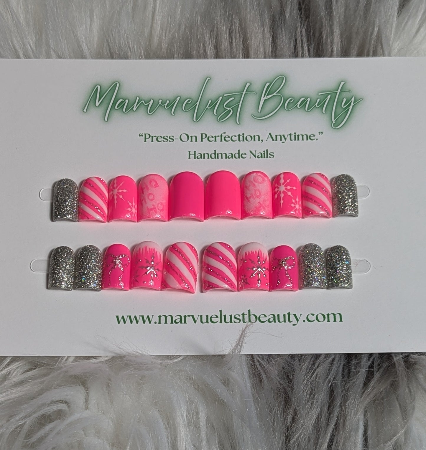 Pink Christmas Press on Nails