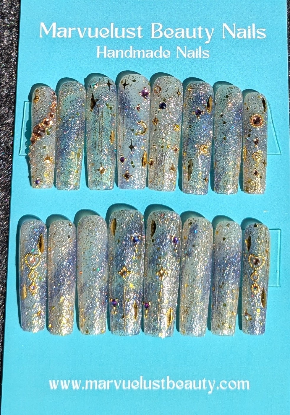 Galaxy Blue XL Square Nails (Pre-made)