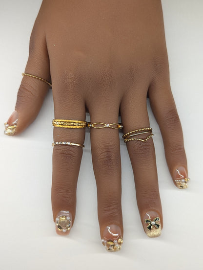 Gold Black Bow Short Coffin Nails