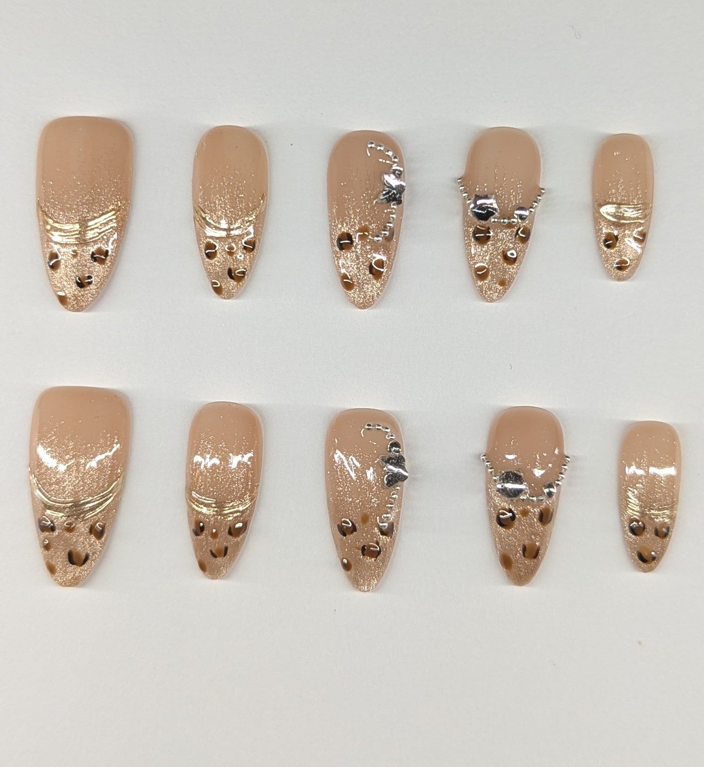 French Leopard Almond Nails