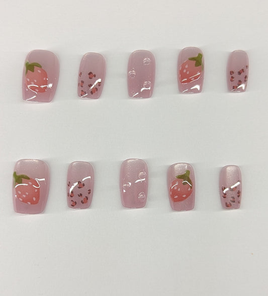 Strawberry Pink Short Square Nails