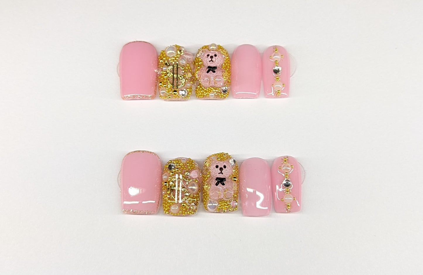 Gold Bear Short Square Nails (Pre-made)