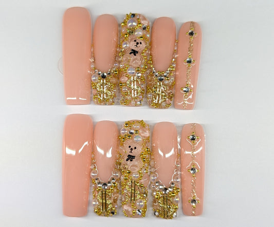 Gold Bear XL Square Nails (Pre-made)