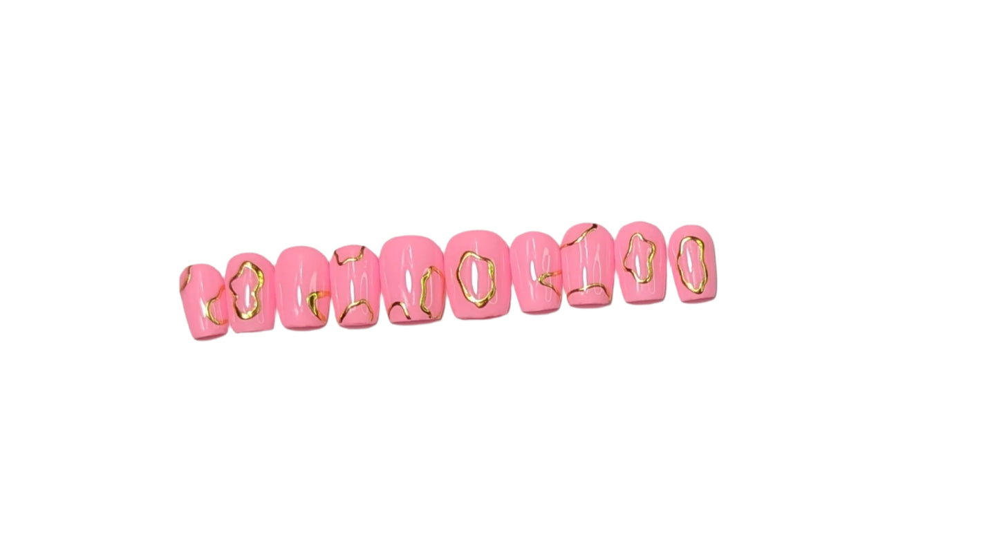 Cotton candy pink and gold Short Square Nails