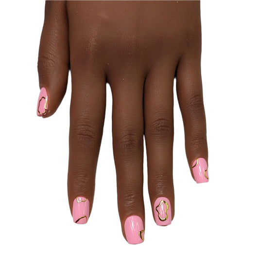 Cotton candy pink and gold Short Square Nails
