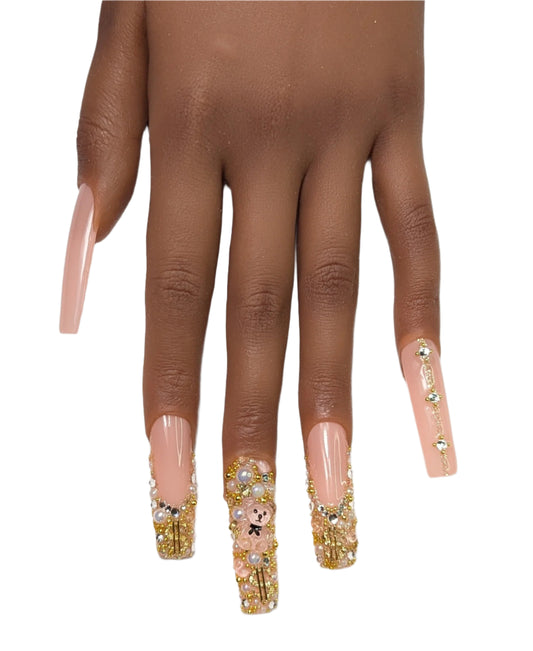 Gold Bear XL Square Nails