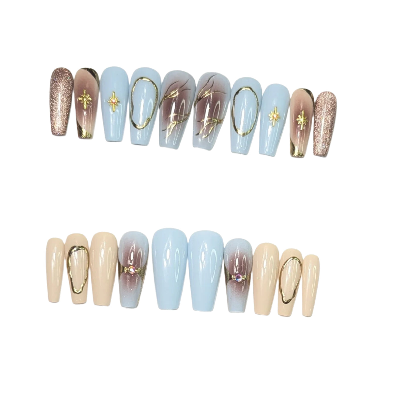 Blue Coffee Long Coffin Nails