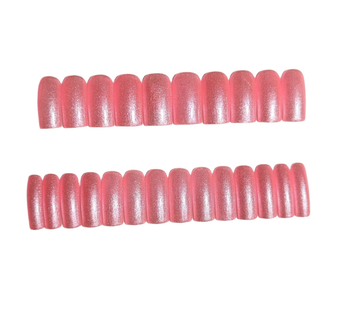 Dollhouse Glitter Pink Medium Curved Square Press Ons