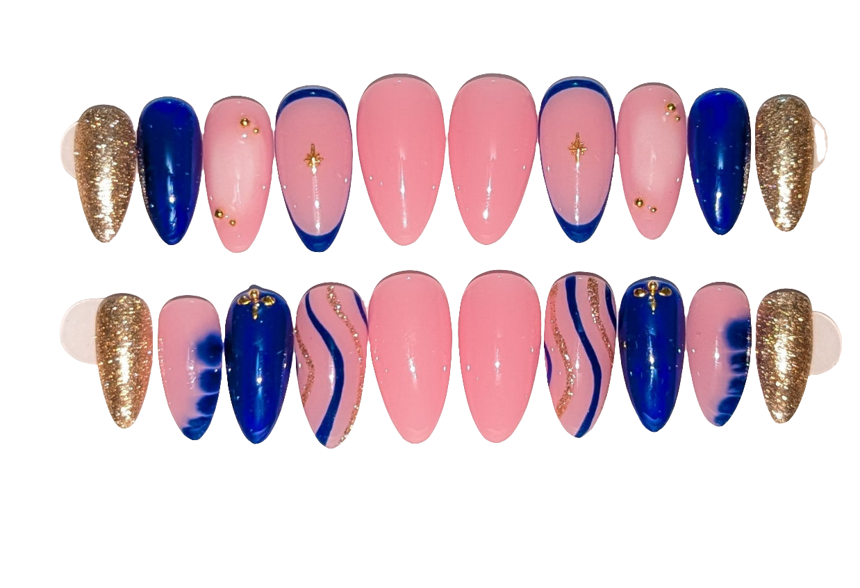 Dark Blue&Gold Press on Nails