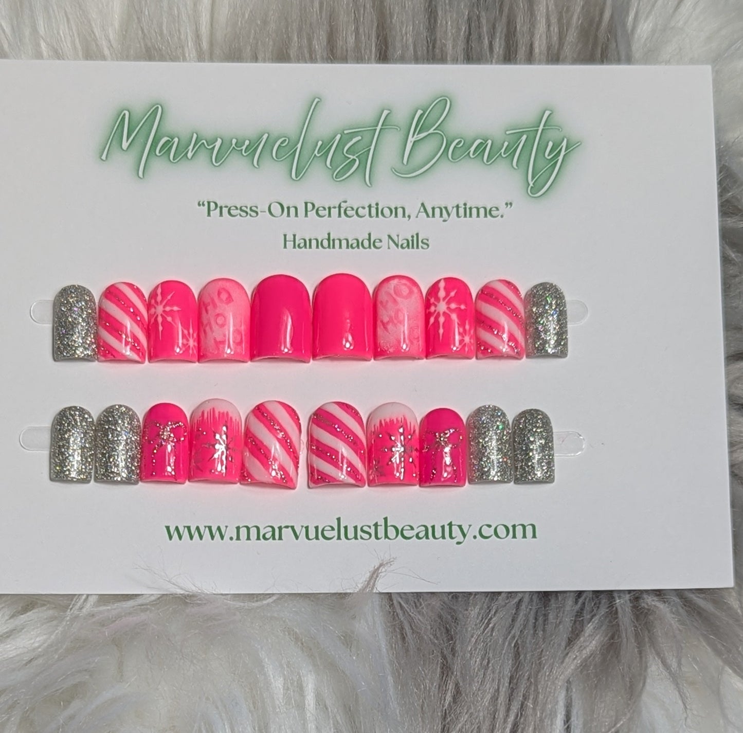 Pink Christmas Press on Nails